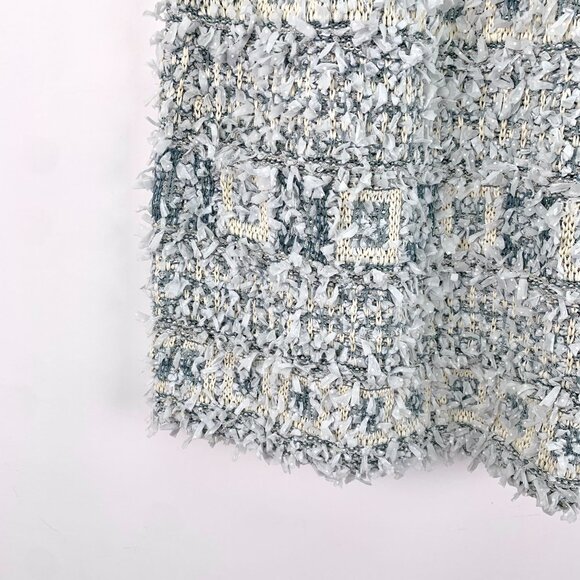 Chanel Light Blue Cotton Fringed Floral Patchwork Tweed Skirt Size 34 XXS Made I - Picture 4 of 7